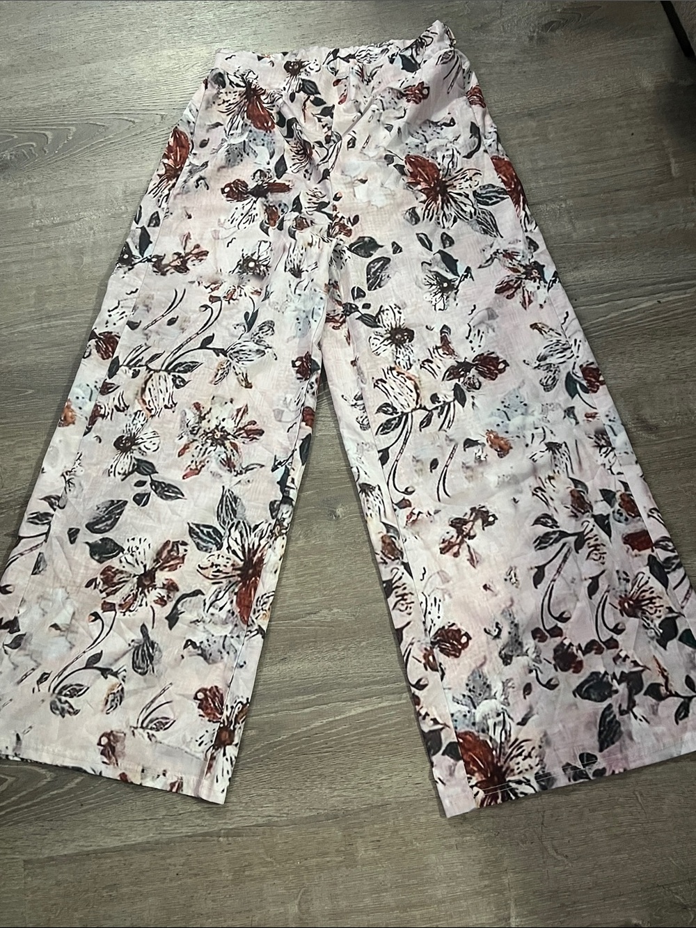 Boho Floral Wide-Leg women’s Pink & Rust Crop Pants size L